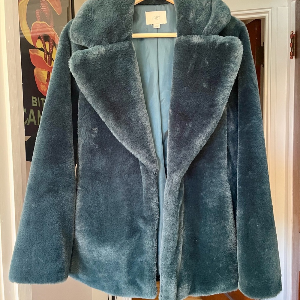 LOFT Deep Green Faux Fur Jacket